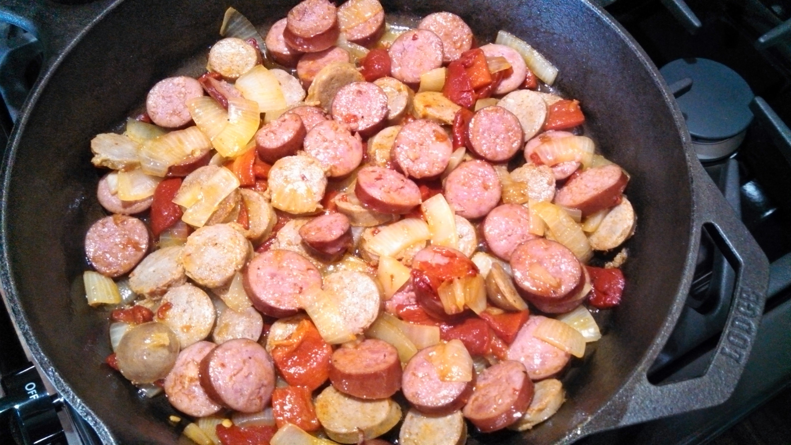 Sausage with vidalia onions and fire roasted peppers